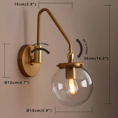 Miniatura 2 de Pathson Lámpara de pared industrial con brazo oscilante, lámpara de tocador de pared ajustable para baño, lámpara de pared cableada para mesita