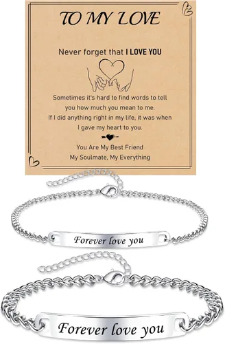 Miniatura 10 de Pulseras a juego, pulseras de pareja, regalos de aniversario para él y ella, novio y novia, pulseras de acero inoxidable, joyería de relación