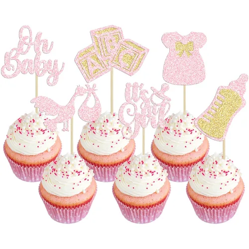 Miniatura 17 de Gyufise 24 piezas de adornos azules para cupcakes para bebé, con purpurina azul, estrellas, luna, dulce baby shower, niño, cupcakes para baby