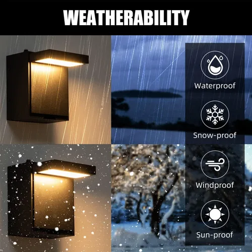 Miniatura 5 de Nigaut Luz de porche del atardecer al amanecer con salida GFCI, moderna lámpara LED de pared para exteriores con toma incorporada, aplique