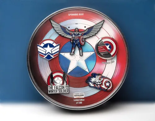 Miniatura 15 de Marvel Studios: The Falcon y The Winter Soldier - Juego de 5 pines de solapa con base de metal y esmalte con caja circular de 6.3 pulgadas