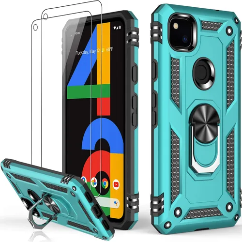 Miniatura 121 de LUMARKE Funda para Google Pixel 5 con protector de pantalla, pasa 16 pies, probada en caídas, grado militar, con soporte de anillo magnético, Rojo