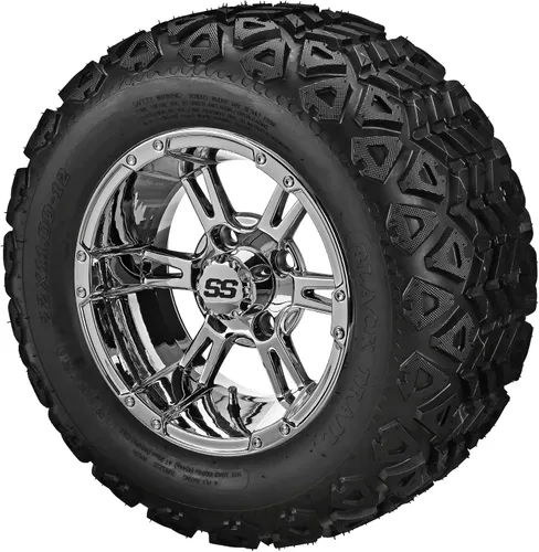 Miniatura 6 de RM Cart - Raptor de 12 pulgadas negro/mecanizado en neumáticos de trail negros de 22 x 11-12 (juego de 4), se adapta a carritos Yamaha, neumáticos