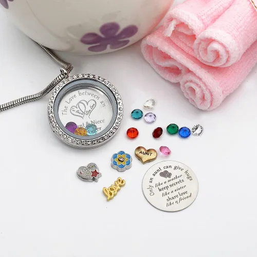 Miniatura 4 de El mejor regalo para sobrina tía, colgante de medallón de memoria flotante con dije y piedra natal para mujeres, niñas y adolescentes