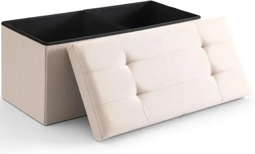 Miniatura 23 de Otomano de Almacenamiento Cúbico Pequeño, Reposapiés Plegable, Asiento Cuadrado, Otomano Acolchado de Lino Beige