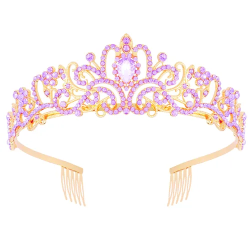 Miniatura 15 de Didder - Diadema con corona de tiara de cristal dorado. Elegante corona con peines para princesa, para mujeres y niñas, ideal para novias, bodas, 02