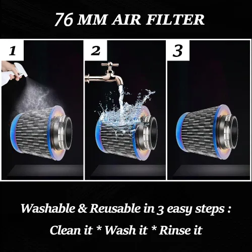 Miniatura 4 de Filtro de entrada de aire frío, de alto rendimiento, filtro lavable, filtro de repuesto con abrazadera, diámetro de brida 7,6 cm/3 pulgadas