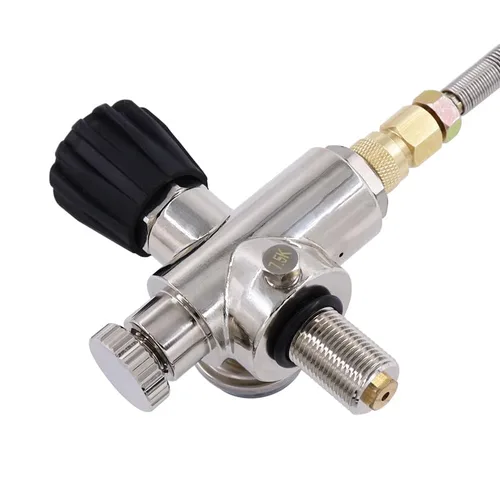 Miniatura 4 de TUXING 4500PSI/300Bar Pcp Tanque DIN Válvula Buceo Adaptador de doble calibre con manguera de 24 "tanque Paintball HPA, estación de llenado de aire
