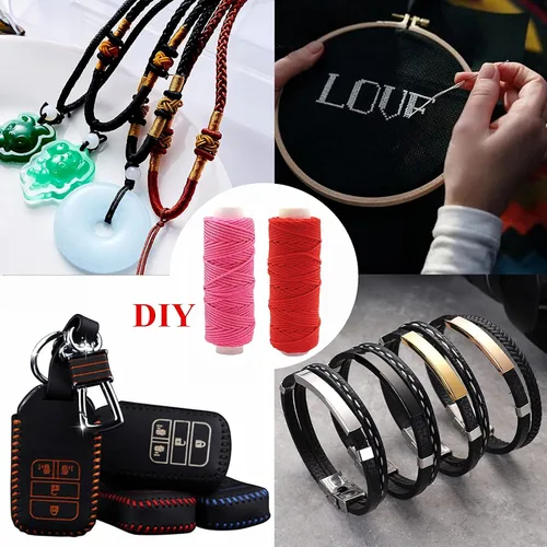 Miniatura 7 de FQTANJU Hilo de cera de 14 colores, cuerdas enceradas de poliéster y cuero, hilo de coser, cuerdas de cera para macramé, fabricación de pulseras