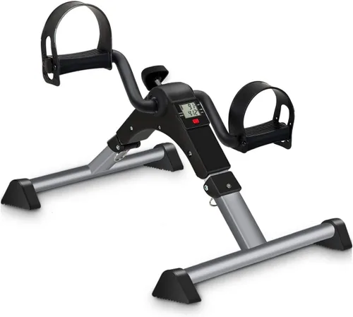 Ejercitador de pedal de bicicleta para debajo del escritorio, ejercitador de peddler superior e inferior para personas mayores con pantalla LCD,