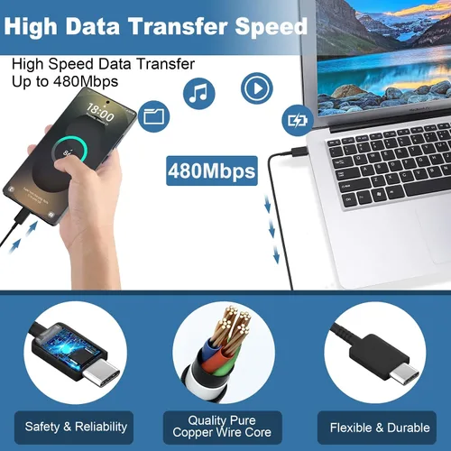 Miniatura 7 de Cargador súper rápido tipo C, bloque de cargador de pared rápido USB C de 25 W y cable de carga rápida súper largo de 8 pies para Samsung Galaxy