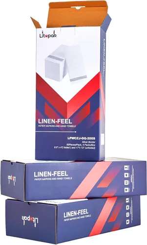 Miniatura 7 de LITOPAK Paquete de 200 toallas de invitados desechables, suaves y absorbentes, toallas de papel para invitados, para baños, fiestas, bodas o Plateado