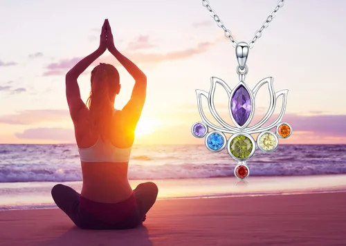 Miniatura 5 de TANGPOET Chakra Necklace Sterling Silver Lotus Pendant Necklace Healing Crystal Dragonfly Jewelry Birthday Christmas Gifts for Women Mom Daughter