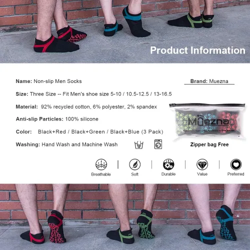 Miniatura 4 de Muezna Calcetines de yoga antideslizantes para hombre, para pilates, barras, Bikram Fitness Hospital con puños