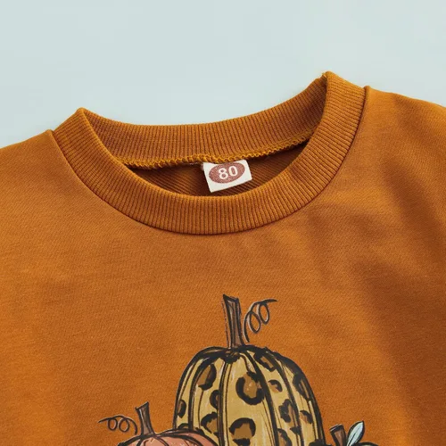 Miniatura 4 de Madjtlqy Conjunto de ropa de Halloween para bebé niña con estampado de calabaza con estampado de calabaza, camiseta de manga larga + pantalones