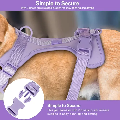 Miniatura 6 de Arnés ligero para perro sin tirones: arnés ajustable y duradero de malla transpirable con cojín suave y cómodo, para perros pequeños, medianos y Lila