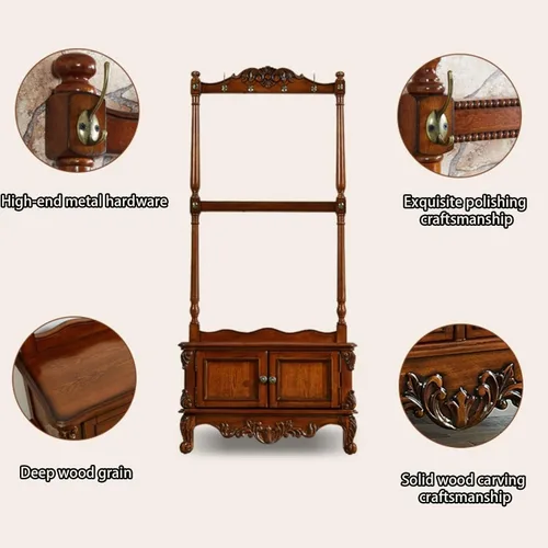 Miniatura 3 de Perchero de madera maciza, perchero de pie para colgar camisas, chaquetas (marrón)