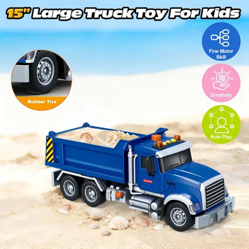 Miniatura 4 de Bstoyder Juguetes para niños de 3, 4, 5, 6, 7, 8 años, camión volquete grande con luces, sonidos, camión de fricción azul para niños y niñas