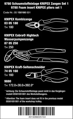 Miniatura 2 de Wera 05150180001 9780 Inserto de espuma KNIPEX Alicates Set 1, 3 Piezas