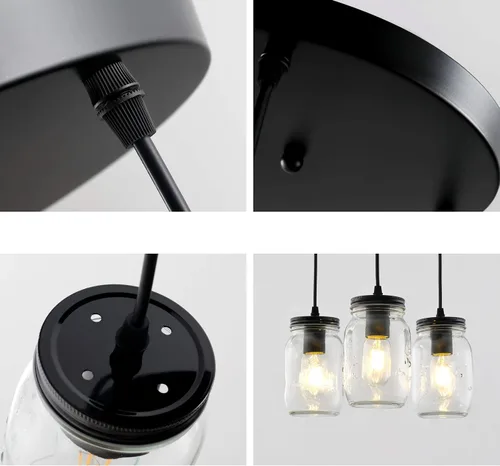 Miniatura 6 de Lámparas de tarro de masón, 3 luces de casa de campo, lámpara colgante de tarro de cristal lámpara de techo ajustable para cocina, comedor, pasillo