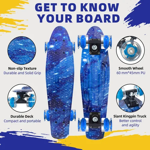 Miniatura 4 de Nattork Patinetas 22 Pulgadas Mini Cruiser Patineta Completa Tablas Retro con Ruedas de Luces Coloridas para Niños, Niñas, Chicos, Principiantes