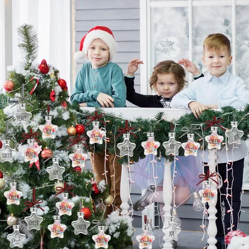 Miniatura 5 de Kajaia 12 bolas de alcohol de Navidad rellenables para árbol de Navidad con calcomanías de cinta a cuadros de búfalo, adornos de plástico