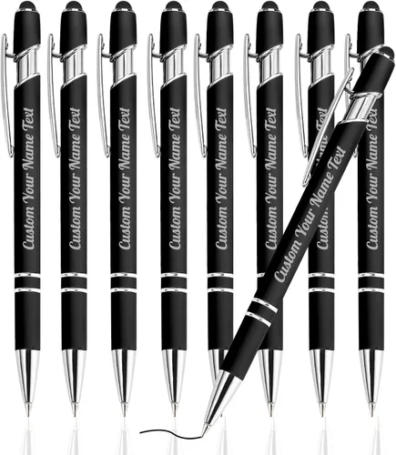Miniatura 35 de Bolígrafo personalizado, 1 unidad, bolígrafo personalizado con logotipo de mensaje de nombre comercial grabado, lápiz digital de tinta negra suave