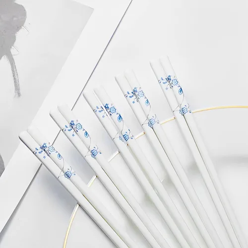 Palillos de cerámica reutilizables, 5 pares, aptos para lavavajillas, palillos azules, 9.7 pulgadas (estrellas azules)