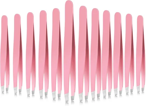 Miniatura 13 de Mudder Juego de 12 pinzas para cejas para cabello facial, pinzas de punta inclinada de acero inoxidable a granel para hombres y mujeres (multicolor)