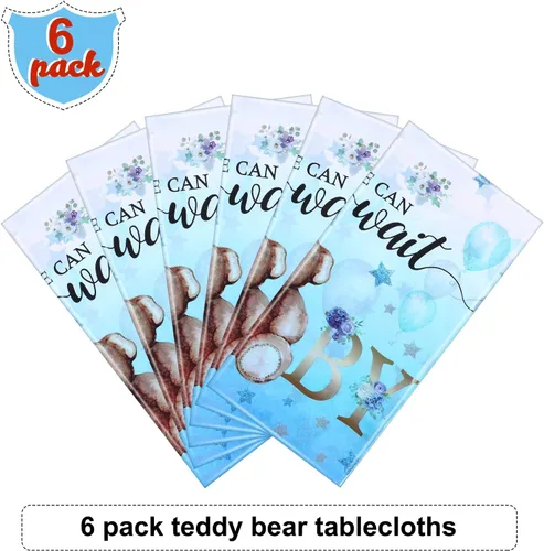 Miniatura 4 de Tegeme Paquete de 6 manteles de plástico con diseño de oso para baby shower, con texto en inglés «We Can Bearly Wait», para fiestas de cumpleaños