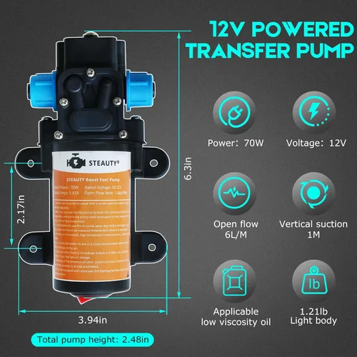 Miniatura 3 de Bomba de transferencia de combustible de 12 V, mueve hasta 85 galones de gas o diésel por hora, con cable de alimentación de 11.5 pies, ideal