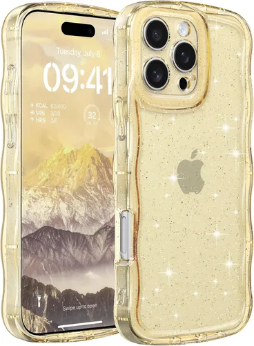 Miniatura 8 de FABSPARK Funda para iPhone 14 Pro Max, bonita funda colorida con láser, retro, exquisita, rizada, borde ondulado, protector estético de TPU suave