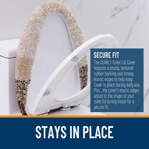 Miniatura 4 de OLANLY Funda de asiento de inodoro de microfibra suave para baño, cubiertas de asiento lavables a máquina, 17.5x15 pulgadas, con respaldo de goma