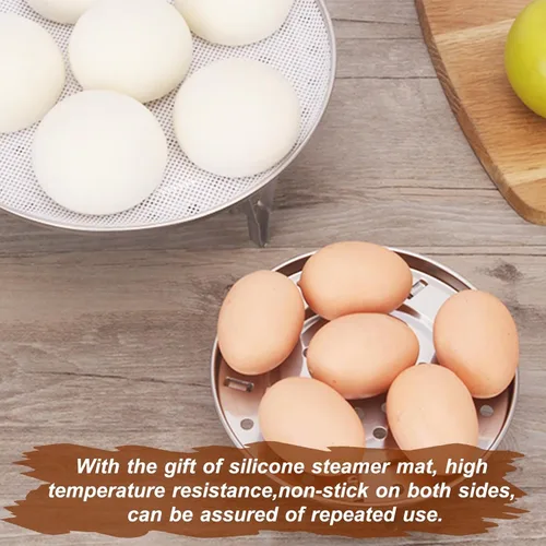Miniatura 4 de Rejilla Redonda para Vaporera 1 pieza con Revestimientos de Silicona, Canasta Vaporera de Alimentos de Acero Inoxidable con Soporte Removible