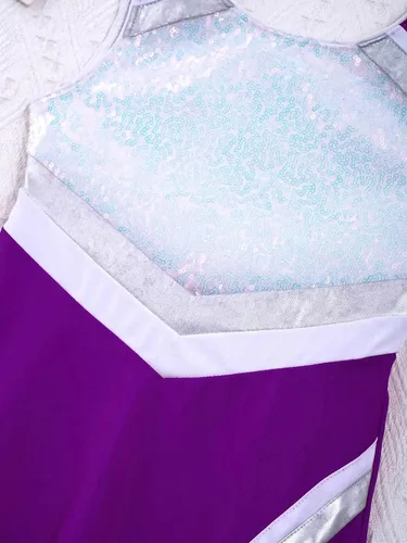 Miniatura 6 de Hansber Trajes de animadora para niños y niñas con pantalones cortos, sin mangas, lentejuelas, vestido deportivo, uniforme de animación, disfraz