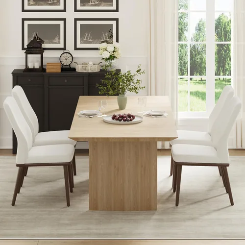 Miniatura 6 de Elegante juego de 4 sillas de comedor, tapizadas Parsons con ribete de cabeza de clavo, silla de cocina con cojines gruesos y patas de madera, Beige