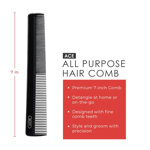 Miniatura 2 de GOODY ACE peine de pelo multiusos ACE - 7 pulgadas, negro - Ideal para todo tipo de cabello - Dientes finos del peine para cabello delgado a