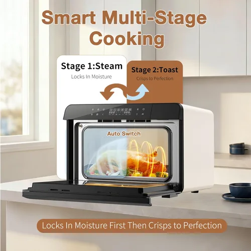 Miniatura 5 de ROBAM Horno combinado con freidora de aire tostadora, horno de vapor de encimera 14 en 1 con convección de vapor para asar y hornear, cocción Blanco