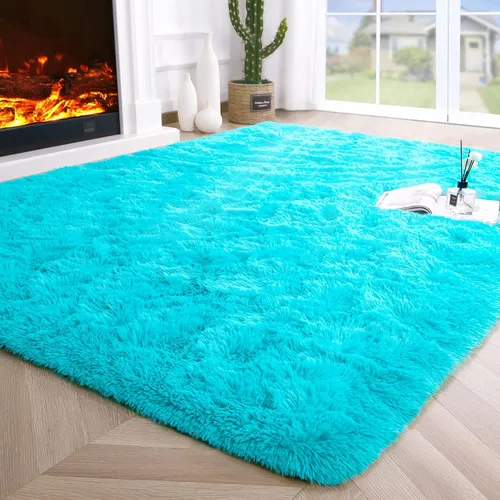 Miniatura 94 de Noahas - Alfombra suave y afelpada para habitación de niña y sala de estar, colorida, decoración para guardería, teñido anudado arcoíris, azul