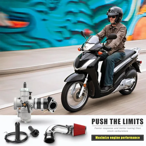 Miniatura 6 de NIBBI Kit de carburador de 28 mm - Carburador PE28 GY6 tubo curvo de 185 mm línea de acelerador manillar adecuado para motor GY6 patinete 150CC-250CC