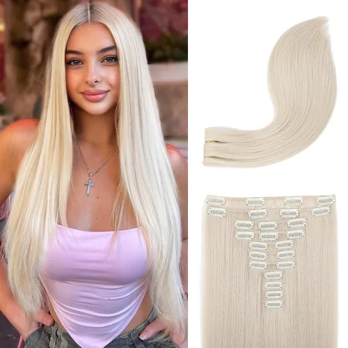 Miniatura 12 de REECHO Extensiones de cabello, 11 piezas de extensiones de cabello con clip de 24 pulgadas de largo, lacio, HE005, extensiones sintéticas naturales