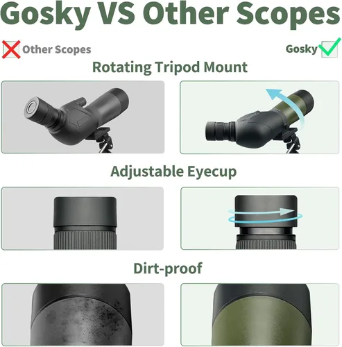 Miniatura 5 de Gosky Alcance de observación 20-60x60 HD con trípode, bolsa de transporte y adaptador de teléfono para el alcance - Alcance angular de 45 grados