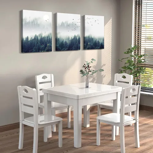 Miniatura 4 de Lienzo decorativo de 3 piezas para decoración de pared de sala de estar, dormitorio, oficina, decoración de pared, árboles de bosque brumoso, El