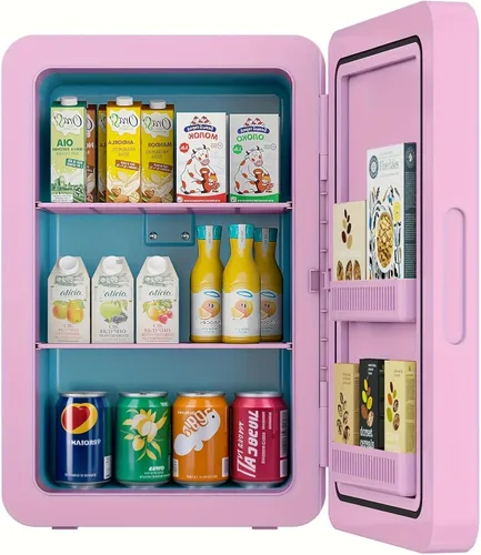 Miniatura 10 de Kikihouse Mini refrigerador de 22L/30 latas para dormitorio, enfriador y calentador portátil de 12 V CC, mini refrigerador con frente de vidrio