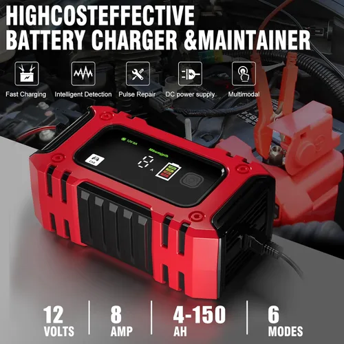 Miniatura 2 de Cargador de batería de automóvil, cargador inteligente de batería de 12 V 8 A, mantenimiento de batería de 12 V, desulfurizador con compensación