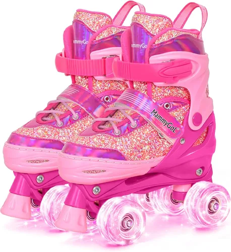 Mammygol Patines para niñas, 4 tamaños ajustables con ruedas iluminadas, para niños