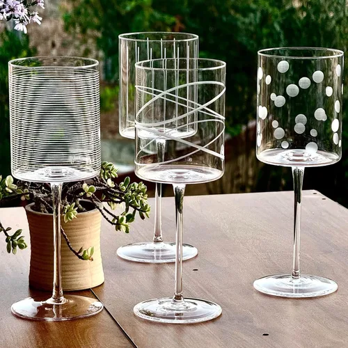 Miniatura 8 de Juego de copas de vino de 4 a 16 onzas cilíndricas de vino blanco y rojo, hechas de cristal premium sin plomo, gran regalo para bodas, aniversarios