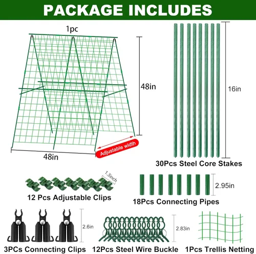 Miniatura 2 de Enrejado plegable de pepino de 48 x 48 pulgadas para cama elevada, enrejado de jardín con marco en A para plantas trepadoras al aire libre con red