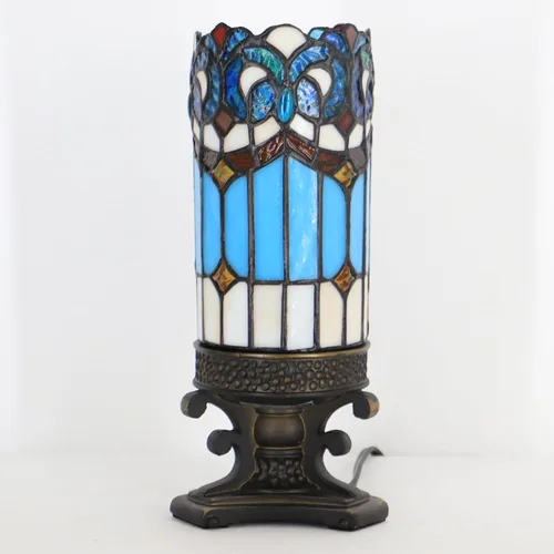 Miniatura 7 de Pequeña Lámpara Tiffany Mini Lámpara de Mesa de Vidrio Emplomado Luz de Escritorio Nocturna Base de Resina de Bronce 4" P x 4" A x 10.5" A