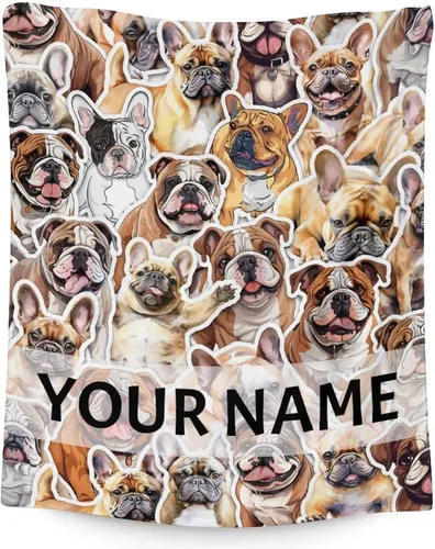 Miniatura 17 de Manta personalizada de bulldog francés con texto y nombre, 30 x 40 pulgadas, manta de franela suave, cálida, ligera y acogedora, regalo para amantes